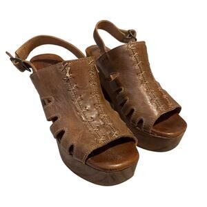 Bed Stu Fontella Lux Sandals Leather Platform Shoe Wood Heel Size 9